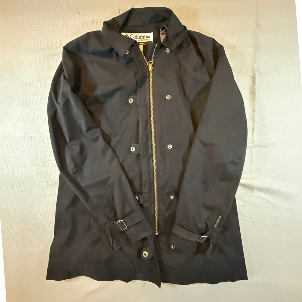 Columbia Womens Black Trench Jacket WL 3124 Mid Length Full Zip Coat Medium